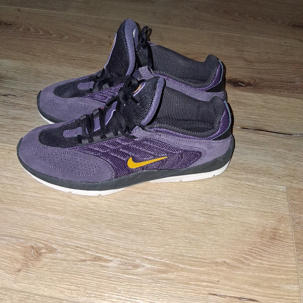 Nike Purple and Black Shoes with Yellow Accents